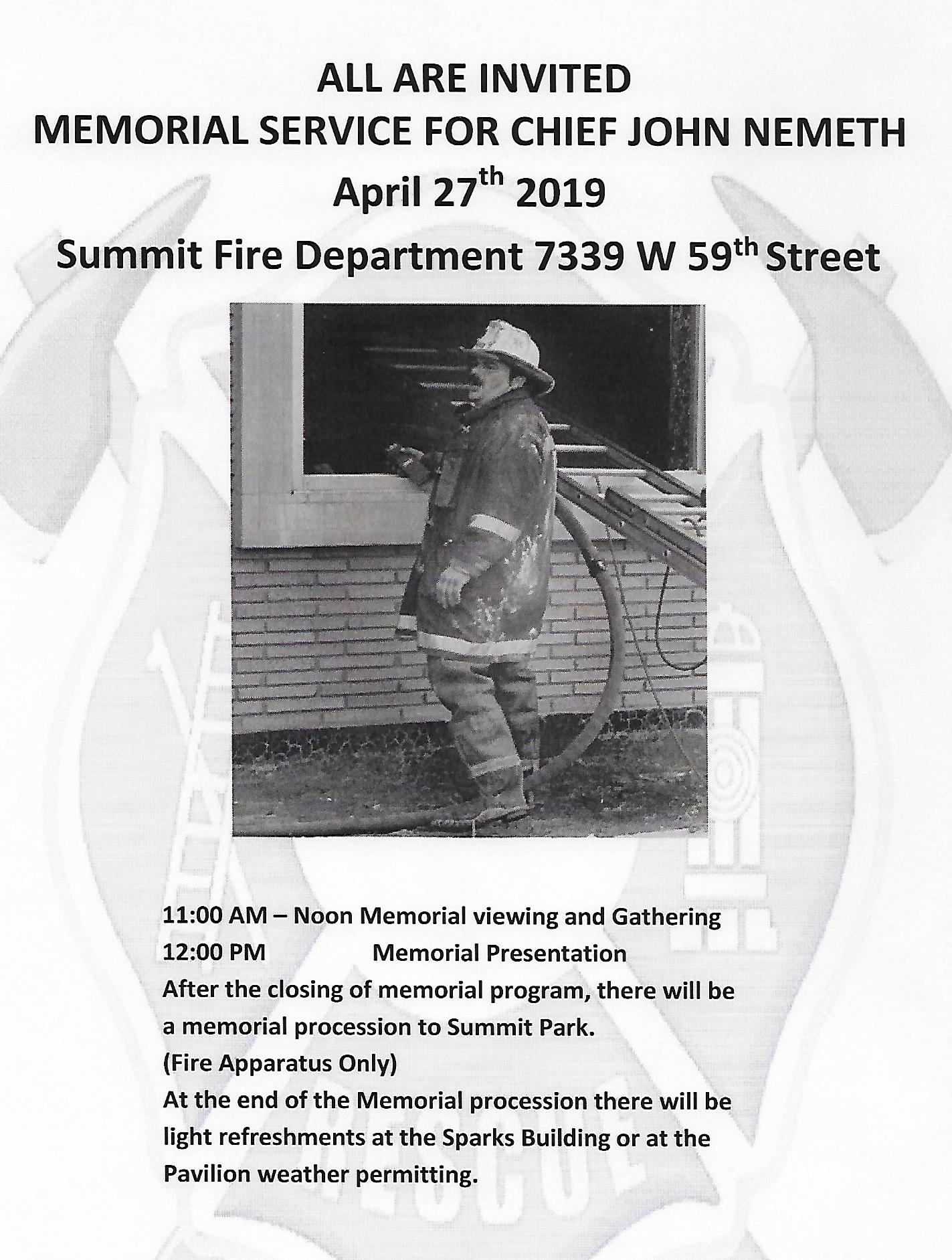 Memorial Flyer for Fire Chief John Nemeth